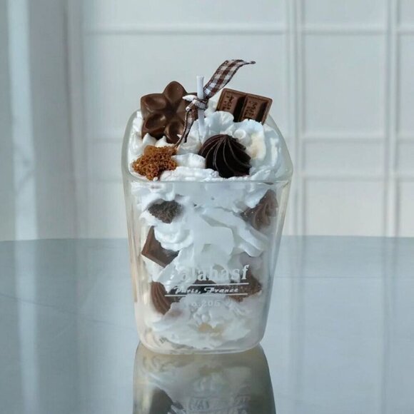 Handmade ✦ Soy Wax Candle ✦ Chocolate Dessert Whipped Style Recycled Glass 4" - Picture 5 of 8